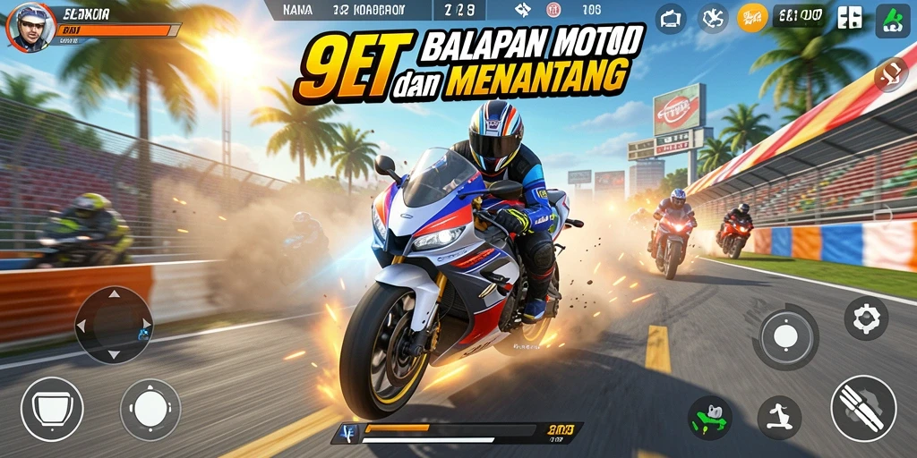 Tampilan epik dari gameplay intens balapan motor.