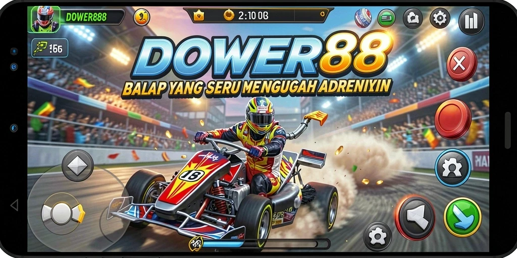 Gameplay seru DOWER88 dengan balapan menegangkan.