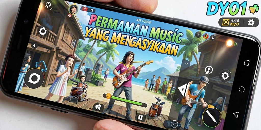 Screenshot DY01 menampilkan gameplay menawan dengan musik yang mengalun.