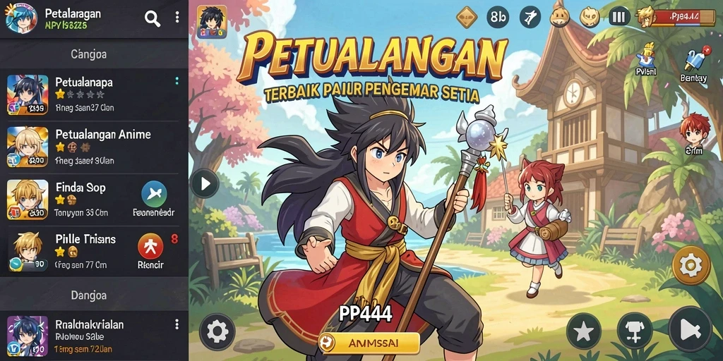 Tampilan gameplay menarik dari PP444 dengan karakter anime ikonik.