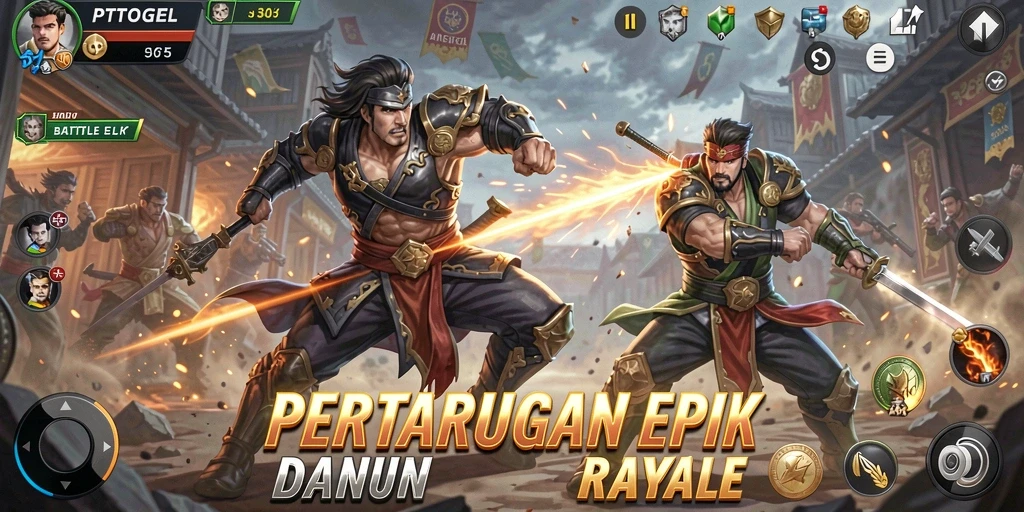 Tangkapan layar gameplay PTTOGEL yang menampilkan aksi Battle Royale yang intens.