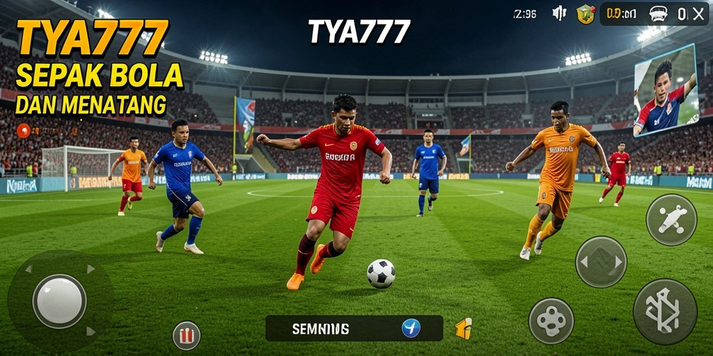 Tangkapan layar gameplay TYA777 dengan aksi sepak bola yang mendebarkan.